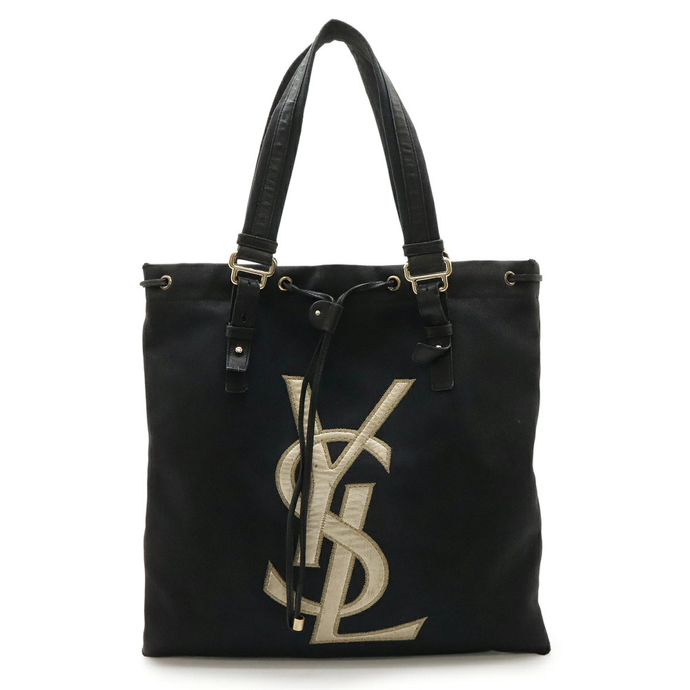 Saint Laurent Yves YSL Kahala Rive Gauche Tote Bag Canvas Leather Black